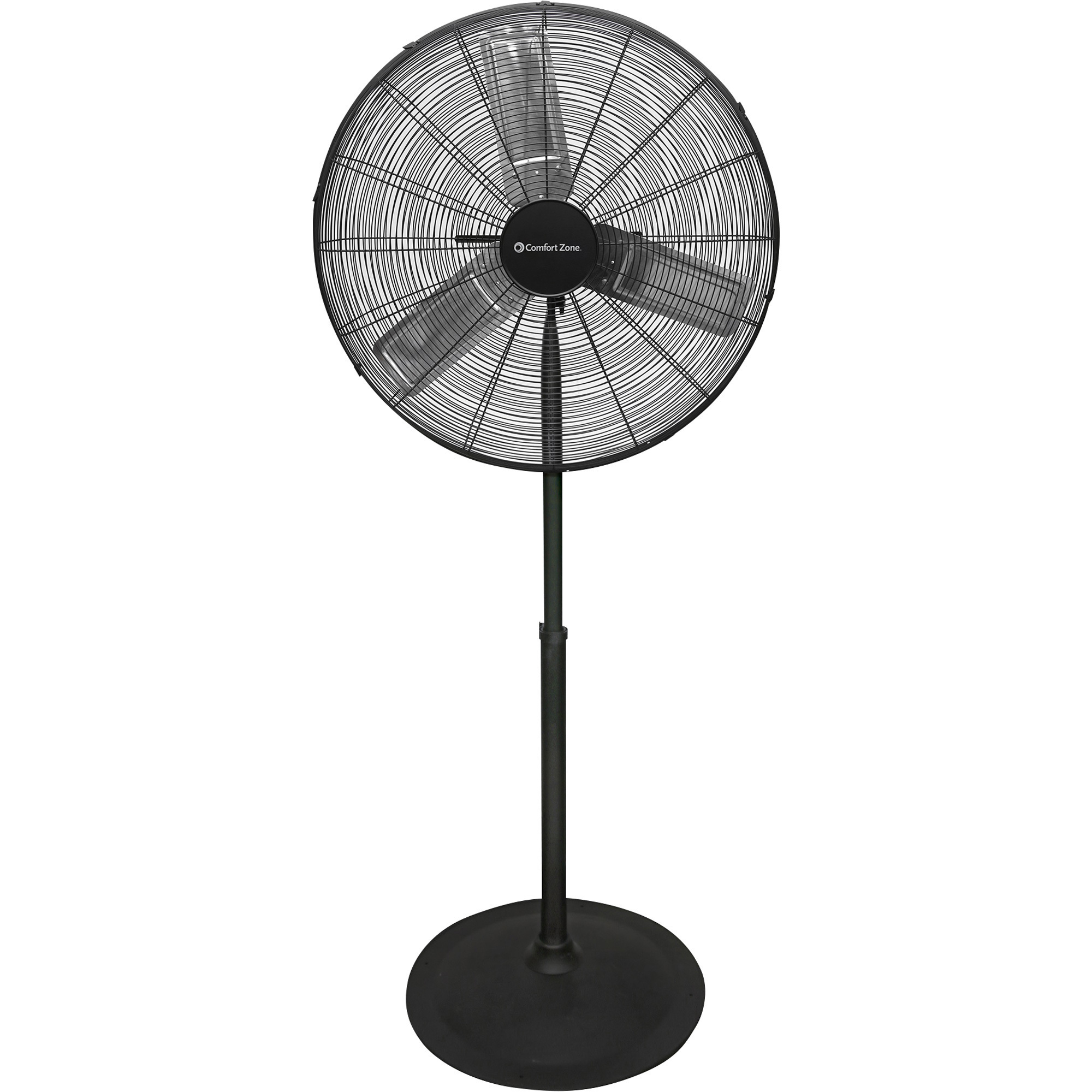 Comfort Zone 3-Speed High-Velocity Height-Adjustable Industrial Pedestal Fan, Black, 30in., 120 Volts, 1/3 HP, Model# 123790